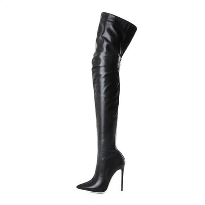 Womens Knee High Heel Boots with Pointed Toe zipper