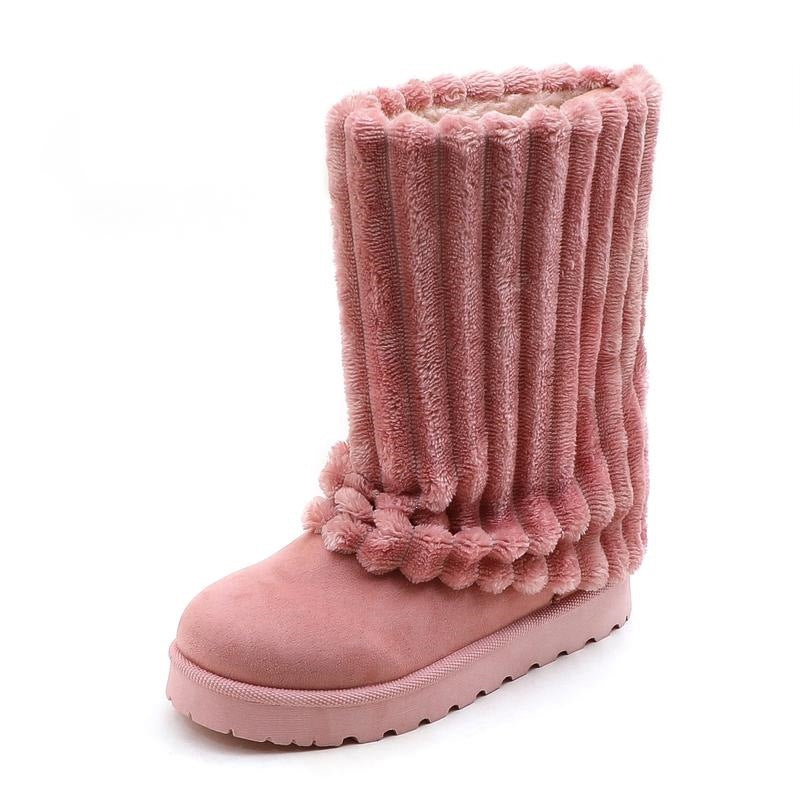 Womens Solid-Color High-Top Plush Snow Boots