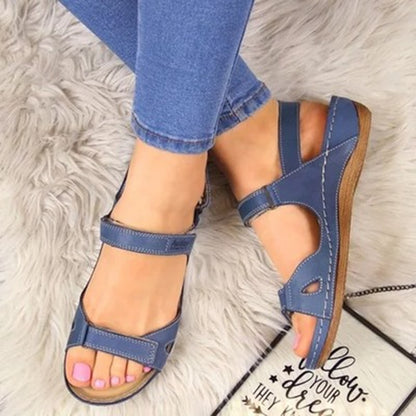 Womens Flats Sandals - Three Color Stitching