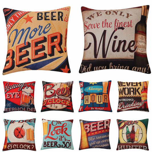 Beer Wine Vintage Home and Living Decor Style Cushion Covers - 45x45cm