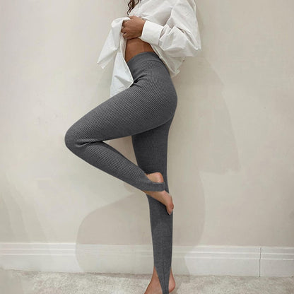 Women's Beige Ribbed Knit Leggings