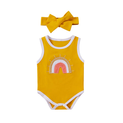 2Pcs Sleeveless Baby Girl Jumpsuit with Headband