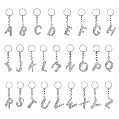 Fluffy Black Pompom Faux Rabbit Fur Ball Keychains with Crystal Letter