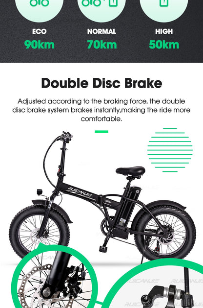 Electric bike 20 inch eBike snowbike 48V 15AH lithium battery