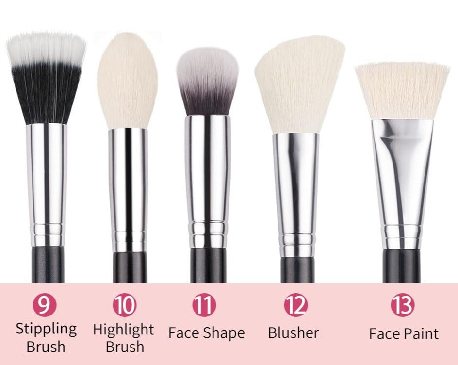 Makeup brushes set Natural goat hair - Black