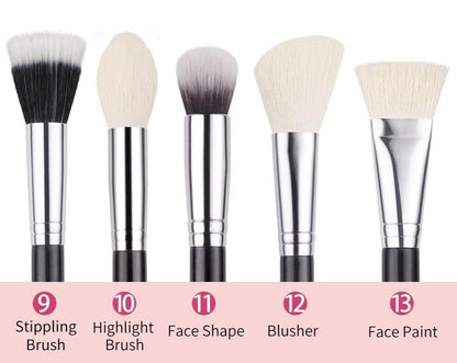 Makeup brushes set Natural goat hair - Black